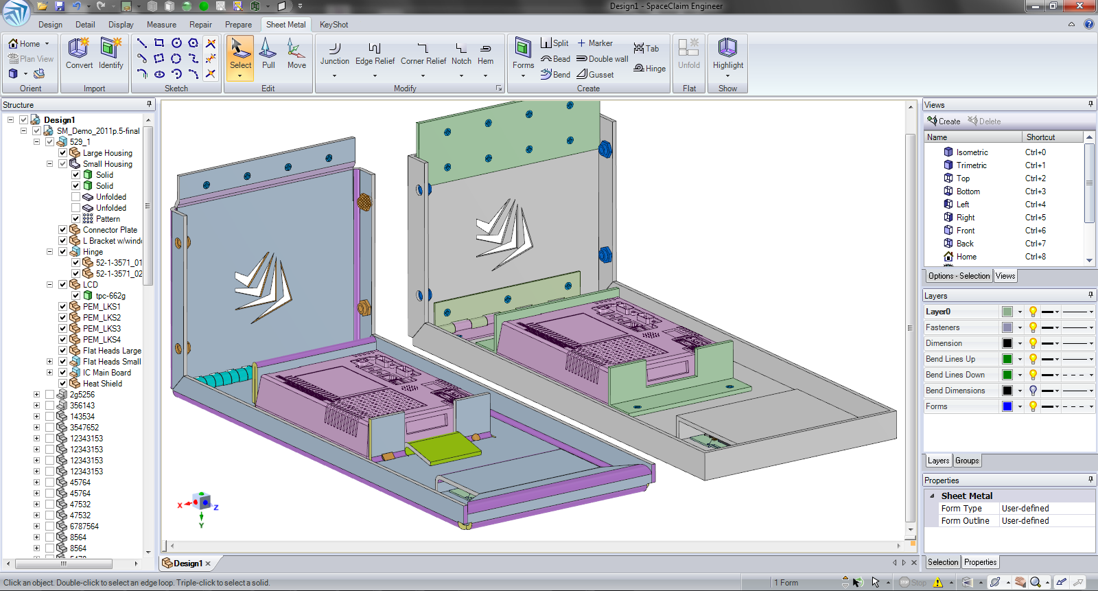 SpaceClaim screen shot showing new sheet metal functionality